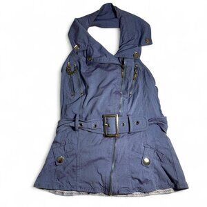 Vintage Y2K blue zip-up vest / top with belt and zipper details